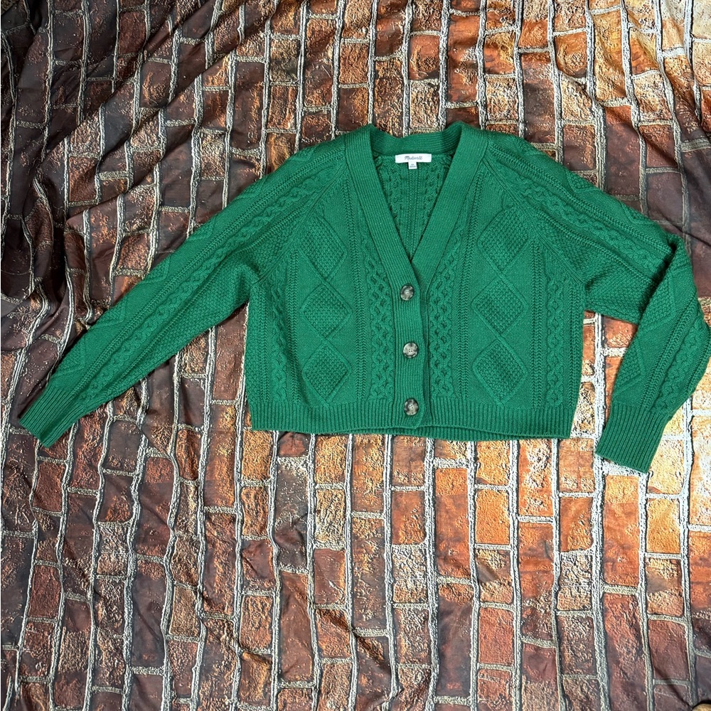 Madewell Emerald Green Cable Knit Cardigan